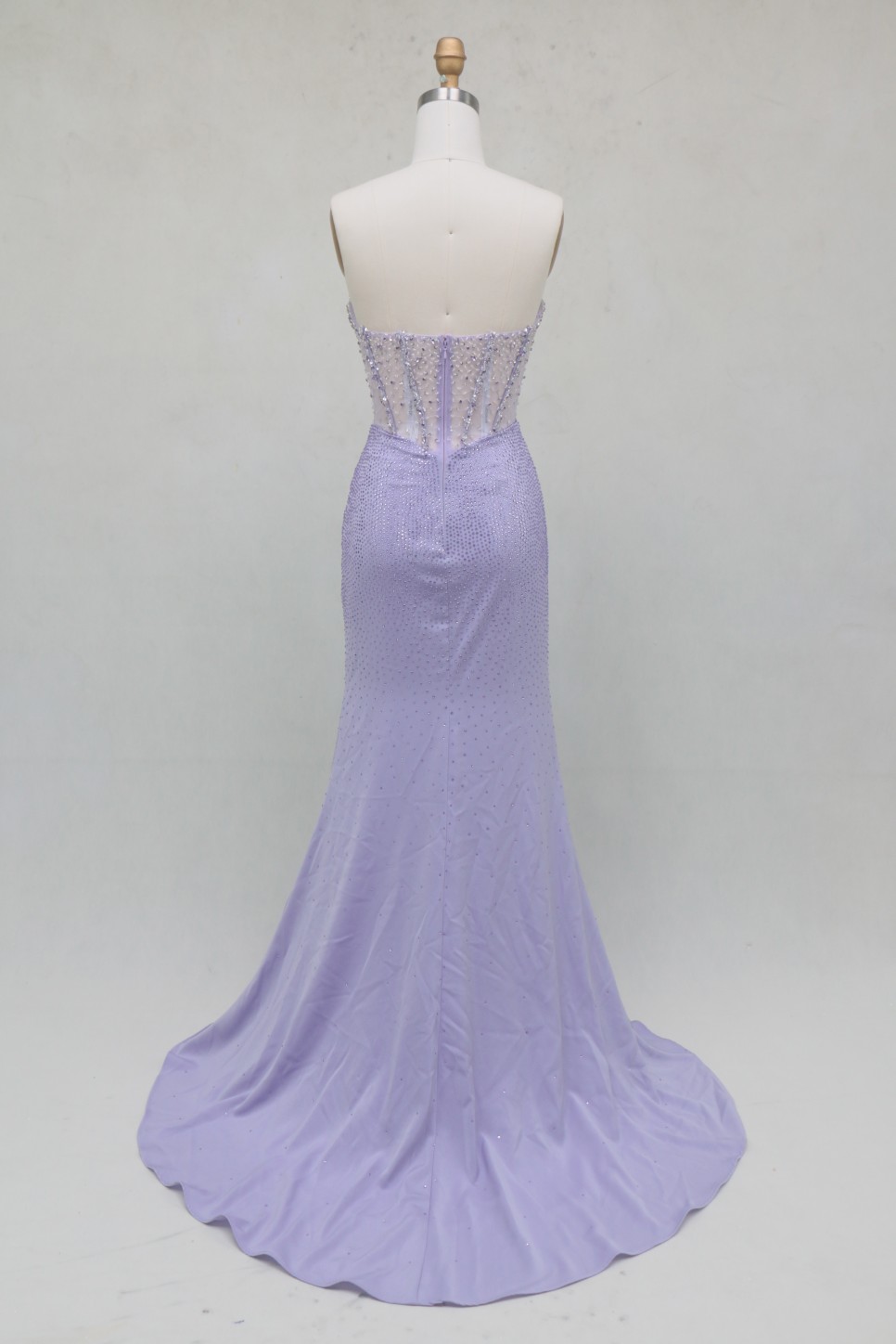 Elegant A-Line Lilac Color Beautiful Floor Length Dressed Evening Dress with Beading and High Split