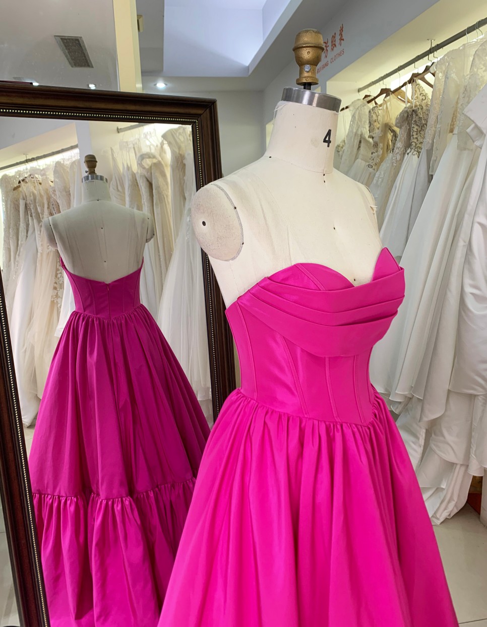 2025 Hot Pink Embroidery Natural Waistline A-Line Floor-Length Sleeveless Hand Pleated Satin Ball Gown Prom Dresses for Party
