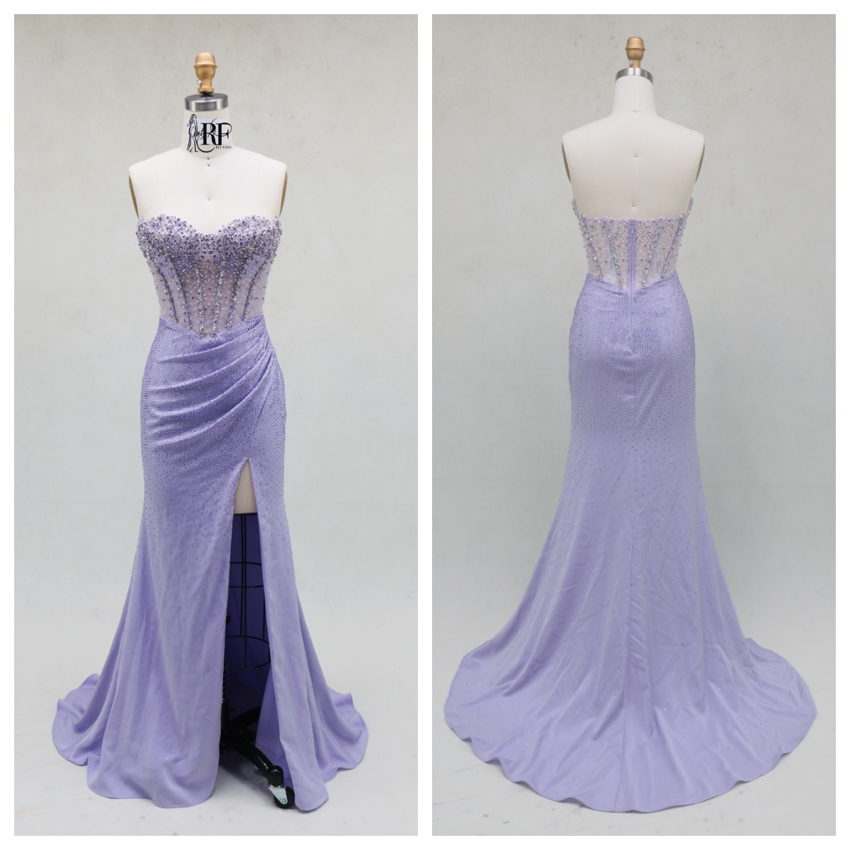Elegant A-Line Lilac Color Beautiful Floor Length Dressed Evening Dress with Beading and High Split