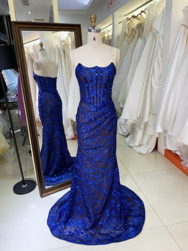 2026 Stunning Scoop Neck Mermaid Floor-Length Sweep Prom Dress Sparkly Ladies Prom Dress Lace Evening