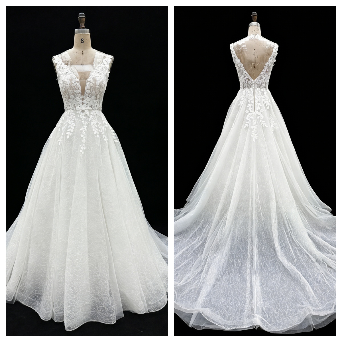 2026 New Custom Classic Elegant V-neck Backless Floor-Length A-line Bridal Wedding Dress Embroidery for Simple Civil Wedding
