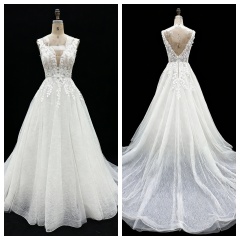 2026 New Custom Classic Elegant V-neck Backless Floor-Length A-line Bridal Wedding Dress Embroidery for Simple Civil Wedding
