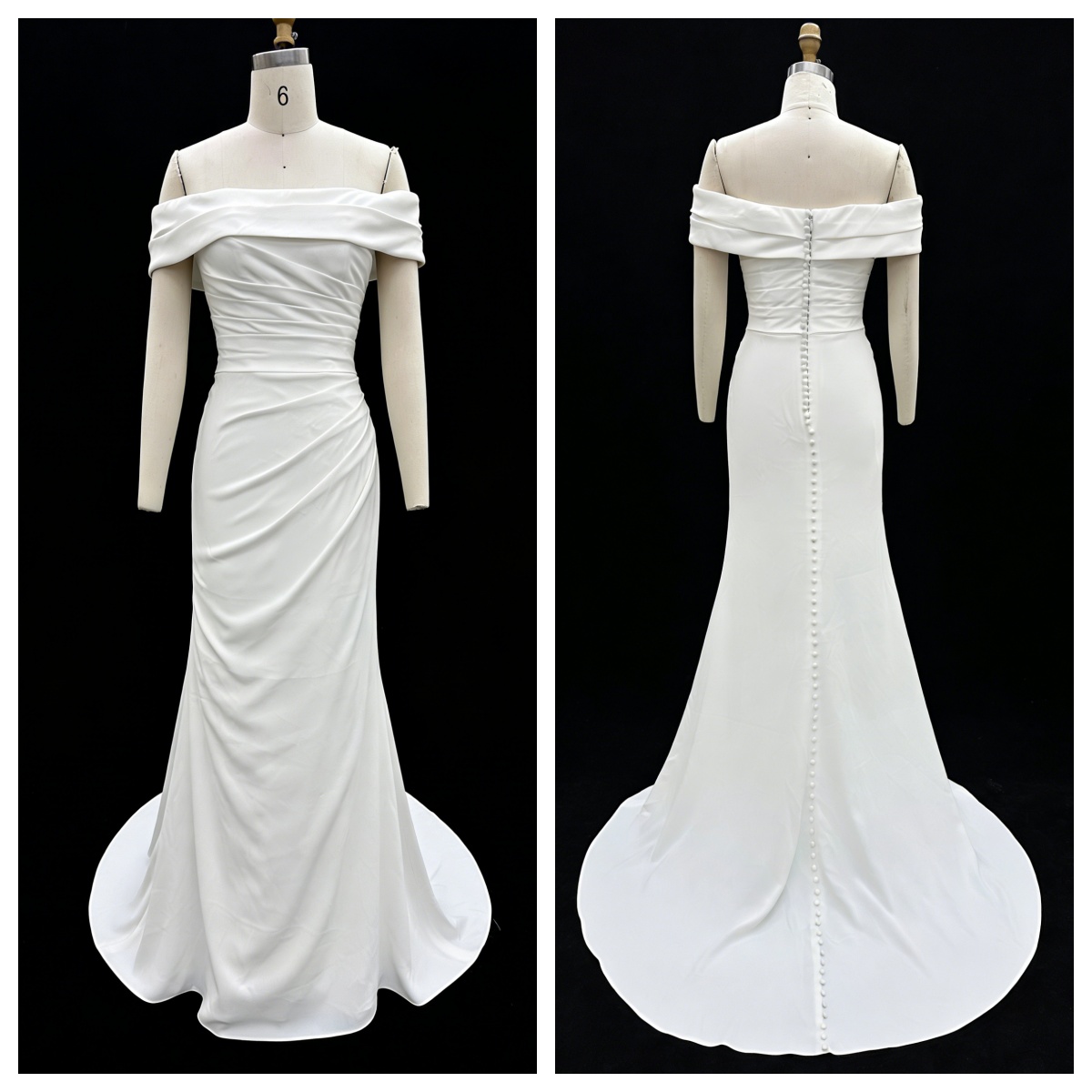 Neckline Bride Dress Elegant Mermaid Simple Design Off-the-shoulder Bride Wedding Dress Long Party Gowns with Natural Waistline