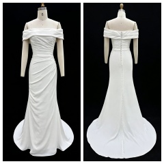 Neckline Bride Dress Elegant Mermaid Simple Design Off-the-shoulder Bride Wedding Dress Long Party Gowns with Natural Waistline