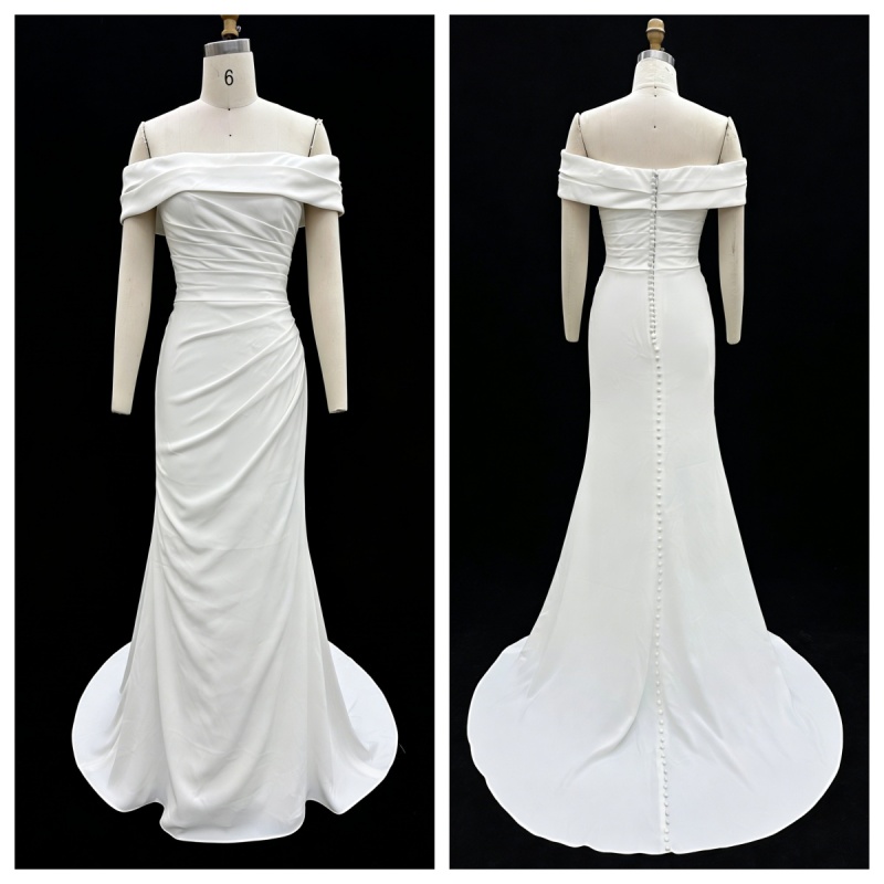 Neckline Bride Dress Elegant Mermaid Simple Design Off-the-shoulder Bride Wedding Dress Long Party Gowns with Natural Waistline