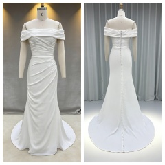 Neckline Bride Dress Elegant Mermaid Simple Design Off-the-shoulder Bride Wedding Dress Long Party Gowns with Natural Waistline