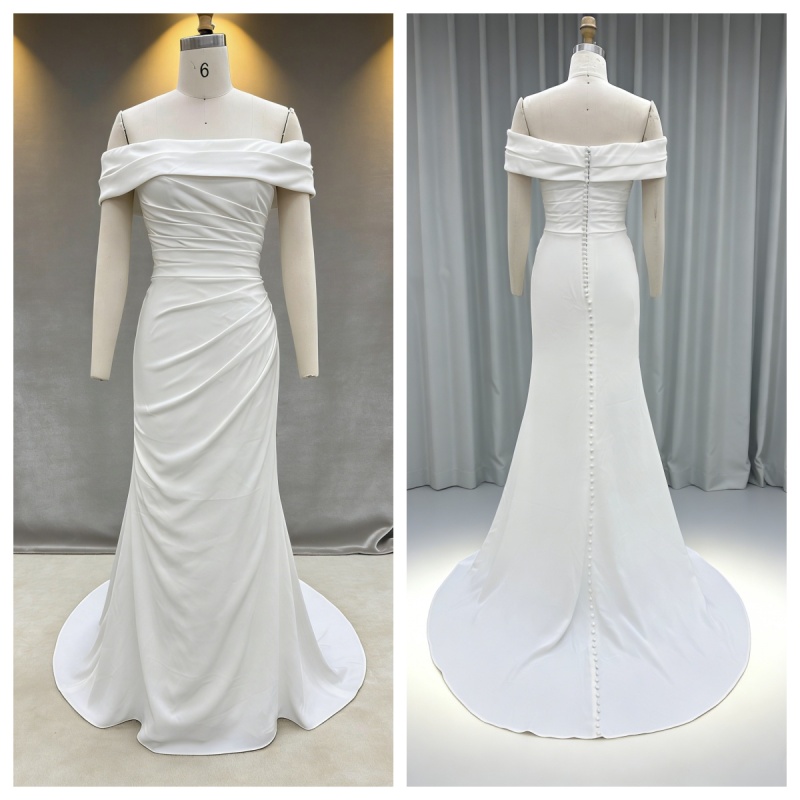Neckline Bride Dress Elegant Mermaid Simple Design Off-the-shoulder Bride Wedding Dress Long Party Gowns with Natural Waistline