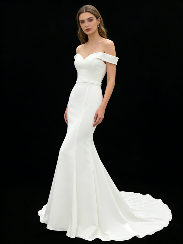 2026 Elegant Classic V-neck Mermaid Floor-Length Wedding Dresses with Straps Simple White Ivory Satin Bridal Gown