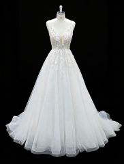 2026 New Custom Classic Elegant Modern Ivory Lace Tulle A-line Floor-Length Plus Size Wedding Dress for Simple Civil Wedding