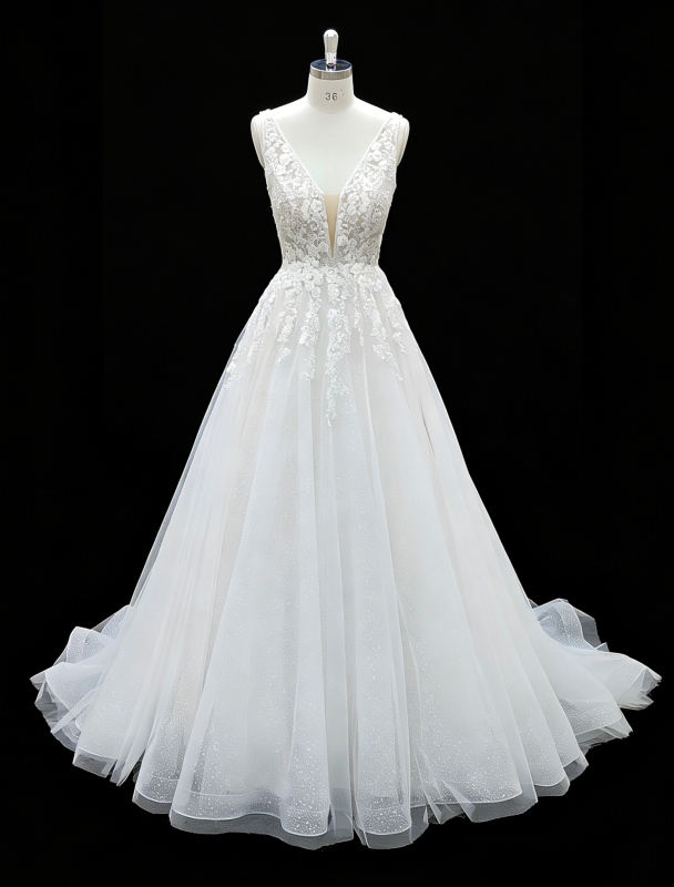 2026 New Custom Classic Elegant Modern Ivory Lace Tulle A-line Floor-Length Plus Size Wedding Dress for Simple Civil Wedding