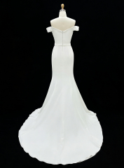 2026 Elegant Classic V-neck Mermaid Floor-Length Wedding Dresses with Straps Simple White Ivory Satin Bridal Gown