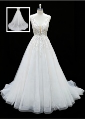 2026 New Custom Classic Elegant Modern Ivory Lace Tulle A-line Floor-Length Plus Size Wedding Dress for Simple Civil Wedding