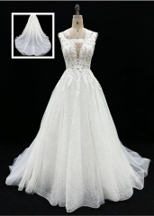 2026 New Custom Classic Elegant V-neck Backless Floor-Length A-line Bridal Wedding Dress Embroidery for Simple Civil Wedding