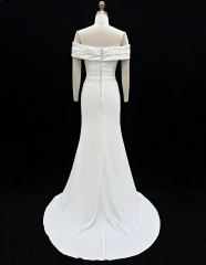 Neckline Bride Dress Elegant Mermaid Simple Design Off-the-shoulder Bride Wedding Dress Long Party Gowns with Natural Waistline
