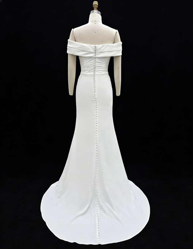 Neckline Bride Dress Elegant Mermaid Simple Design Off-the-shoulder Bride Wedding Dress Long Party Gowns with Natural Waistline