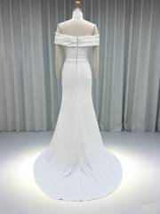 Neckline Bride Dress Elegant Mermaid Simple Design Off-the-shoulder Bride Wedding Dress Long Party Gowns with Natural Waistline