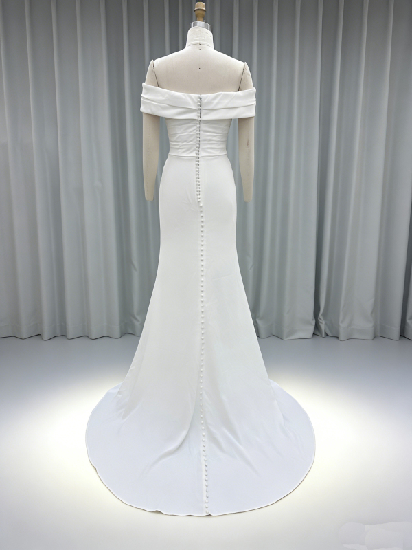 Neckline Bride Dress Elegant Mermaid Simple Design Off-the-shoulder Bride Wedding Dress Long Party Gowns with Natural Waistline