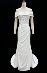 Neckline Bride Dress Elegant Mermaid Simple Design Off-the-shoulder Bride Wedding Dress Long Party Gowns with Natural Waistline