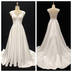 Hot Selling Elegant A-Line Wedding Dress V Neckline Lace with Embroidery Long Party Gowns with Natural Waistline