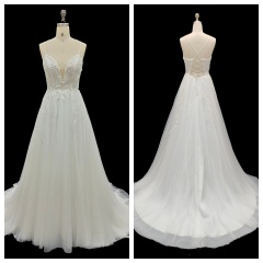 Wedding Dresses for Brides a Line Fashion Design with Lace up Back Sleeveless Embroidery Bridal Floor-Length Wedding Gown