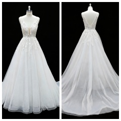 2026 New Custom Classic Elegant Modern Ivory Lace Tulle A-line Floor-Length Plus Size Wedding Dress for Simple Civil Wedding