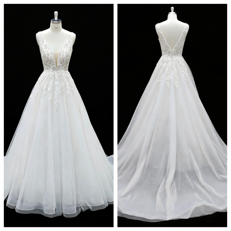 2026 New Custom Classic Elegant Modern Ivory Lace Tulle A-line Floor-Length Plus Size Wedding Dress for Simple Civil Wedding