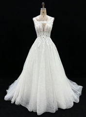 2026 New Custom Classic Elegant V-neck Backless Floor-Length A-line Bridal Wedding Dress Embroidery for Simple Civil Wedding