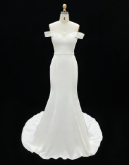 2026 Elegant Classic V-neck Mermaid Floor-Length Wedding Dresses with Straps Simple White Ivory Satin Bridal Gown