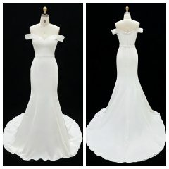 2026 Elegant Classic V-neck Mermaid Floor-Length Wedding Dresses with Straps Simple White Ivory Satin Bridal Gown