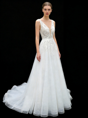 2026 New Custom Classic Elegant Modern Ivory Lace Tulle A-line Floor-Length Plus Size Wedding Dress for Simple Civil Wedding