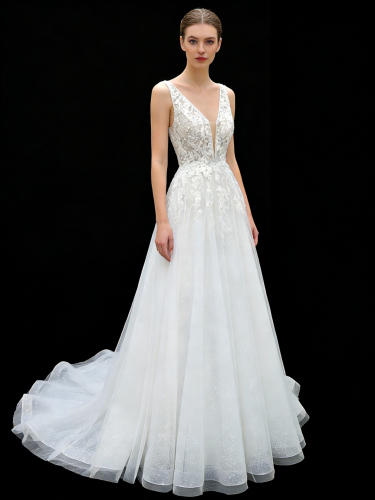 2026 New Custom Classic Elegant Modern Ivory Lace Tulle A-line Floor-Length Plus Size Wedding Dress for Simple Civil Wedding