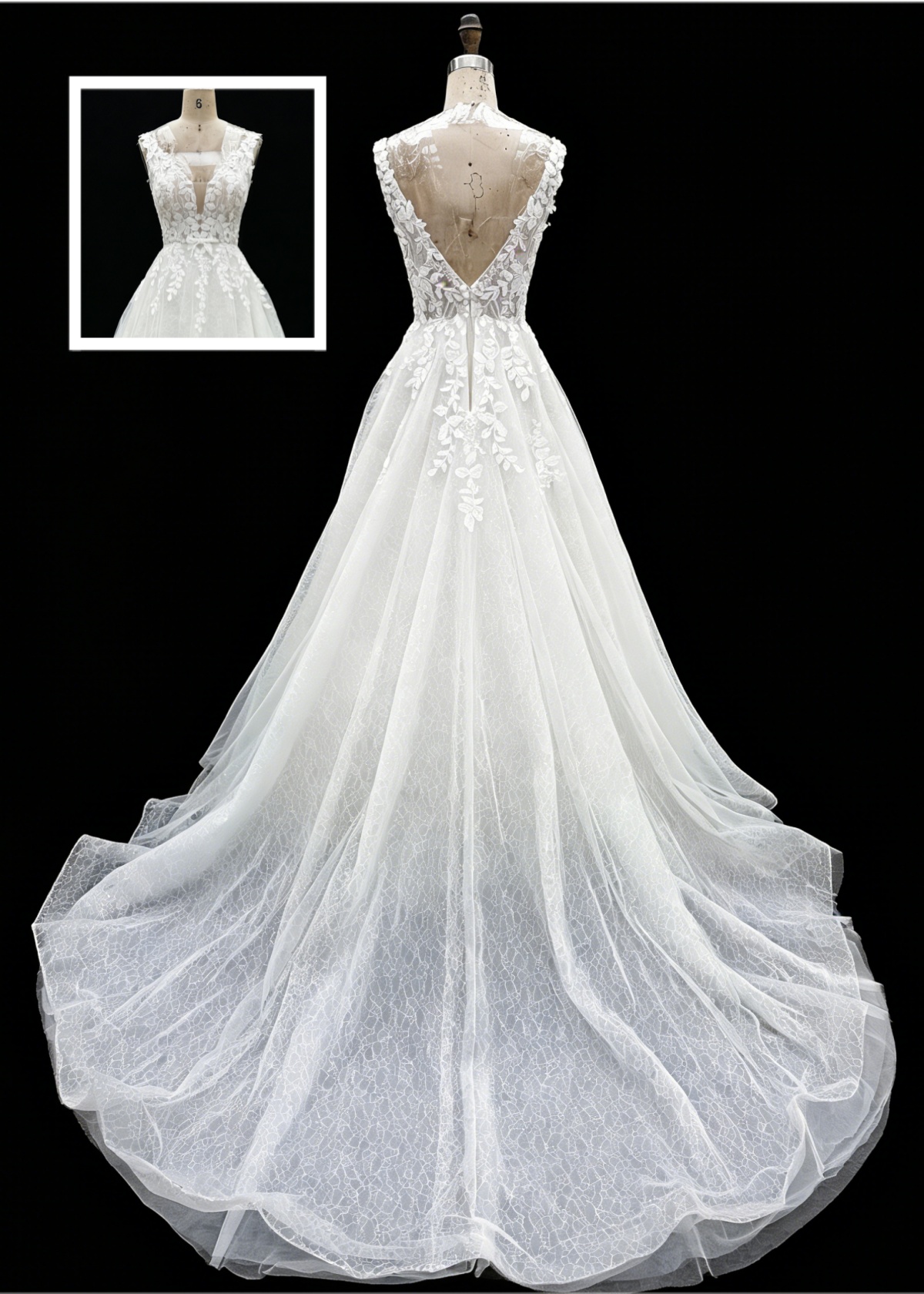 2026 New Custom Classic Elegant V-neck Backless Floor-Length A-line Bridal Wedding Dress Embroidery for Simple Civil Wedding