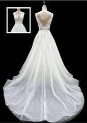 2026 New Custom Classic Elegant V-neck Backless Floor-Length A-line Bridal Wedding Dress Embroidery for Simple Civil Wedding