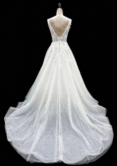 2026 New Custom Classic Elegant V-neck Backless Floor-Length A-line Bridal Wedding Dress Embroidery for Simple Civil Wedding