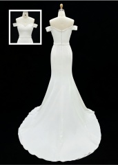 2026 Elegant Classic V-neck Mermaid Floor-Length Wedding Dresses with Straps Simple White Ivory Satin Bridal Gown