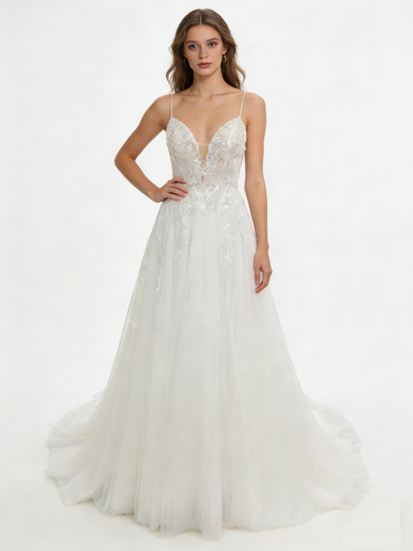 Wedding Dresses for Brides a Line Fashion Design with Lace up Back Sleeveless Embroidery Bridal Floor-Length Wedding Gown