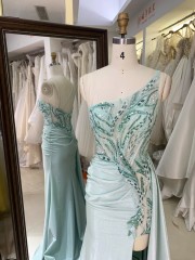 Elegant A-Line One-should with Special Design Beautiful Floor Length Dressed Evening Dress with High Slit