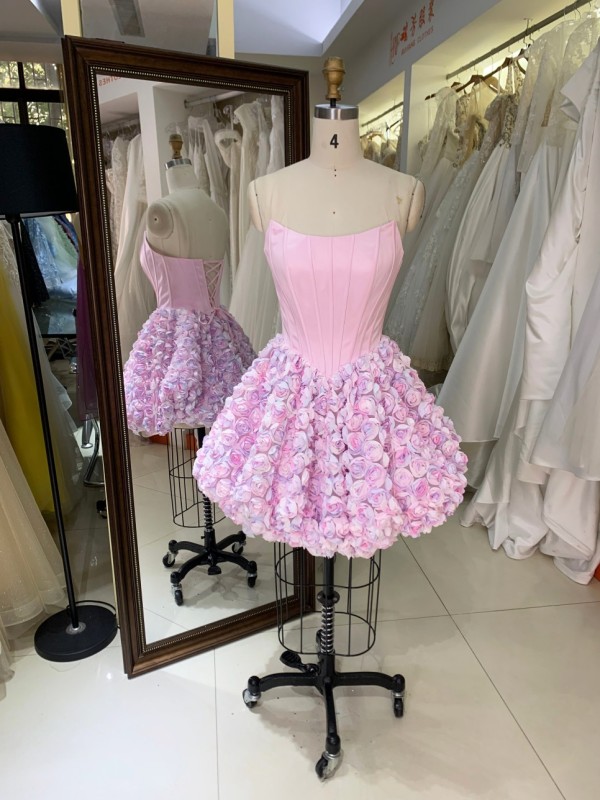 Luxury Party Style Short Prom Dress with 3D Flowers Short Evening Dresses Mini Homecoming Dress with Lace up Back