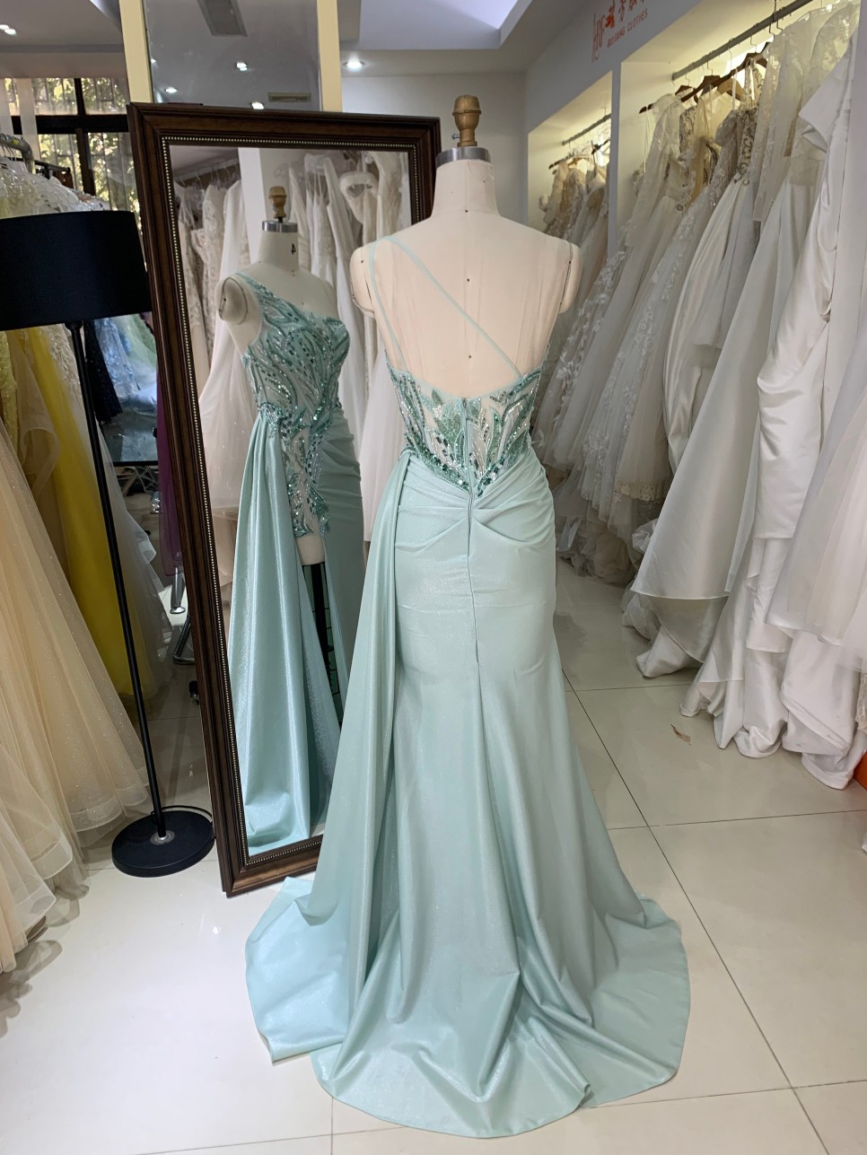 Elegant A-Line One-should with Special Design Beautiful Floor Length Dressed Evening Dress with High Slit