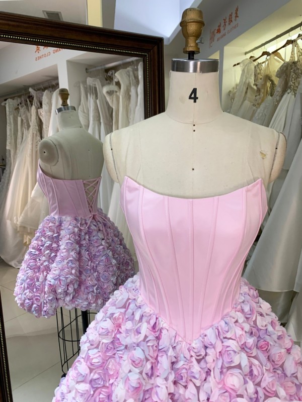 Luxury Party Style Short Prom Dress with 3D Flowers Short Evening Dresses Mini Homecoming Dress with Lace up Back