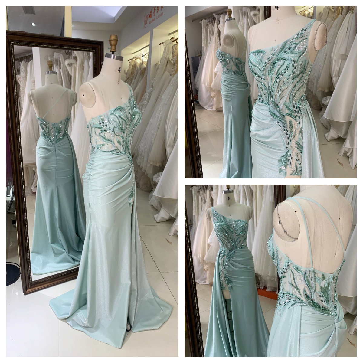 Elegant A-Line One-should with Special Design Beautiful Floor Length Dressed Evening Dress with High Slit