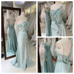 Elegant A-Line One-should with Special Design Beautiful Floor Length Dressed Evening Dress with High Slit
