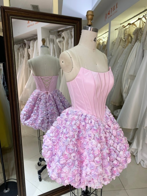 Luxury Party Style Short Prom Dress with 3D Flowers Short Evening Dresses Mini Homecoming Dress with Lace up Back