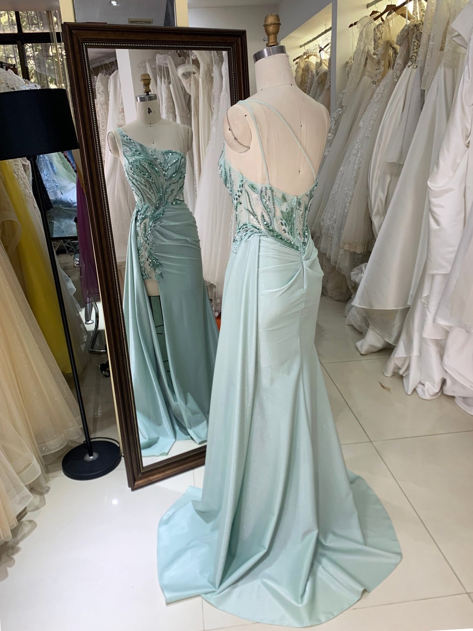 Elegant A-Line One-should with Special Design Beautiful Floor Length Dressed Evening Dress with High Slit