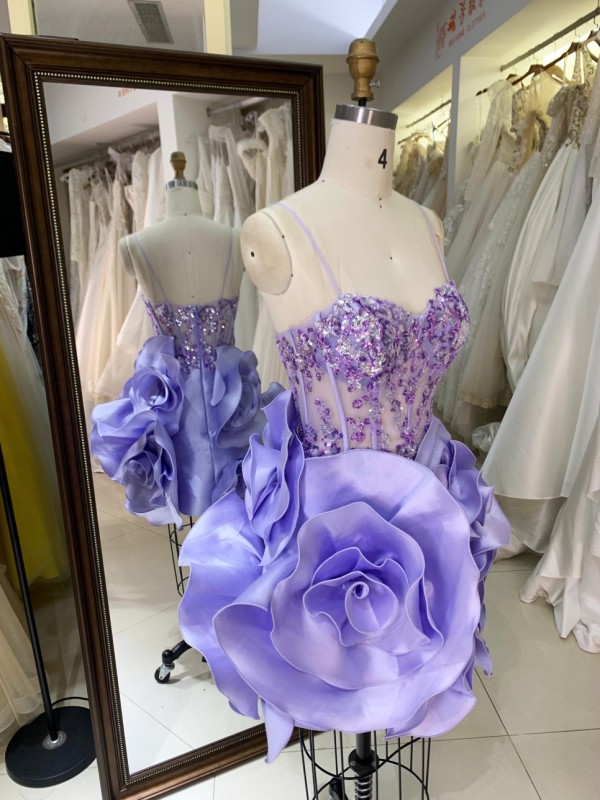 Wholesale Elegant Princess Flower Short Prom Dress with Sequins Mini Homecoming Dress with Zipper Back