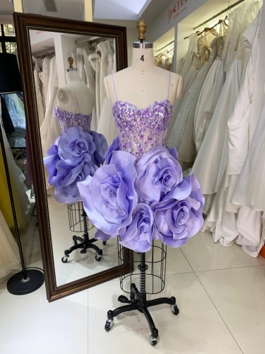 Wholesale Elegant Princess Flower Short Prom Dress with Sequins Mini Homecoming Dress with Zipper Back