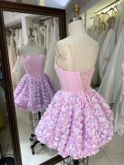 Luxury Party Style Short Prom Dress with 3D Flowers Short Evening Dresses Mini Homecoming Dress with Lace up Back