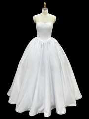 Wholesale White Satin A-Line Ball Gown Lace-Up Back Bridal Dresses for Wedding Party Natural Waistline Embroidery Built-in Bra