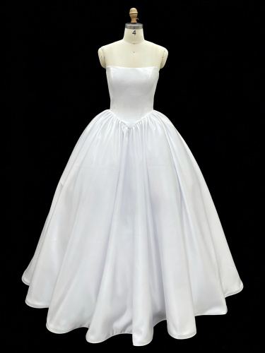 Wholesale White Satin A-Line Ball Gown Lace-Up Back Bridal Dresses for Wedding Party Natural Waistline Embroidery Built-in Bra