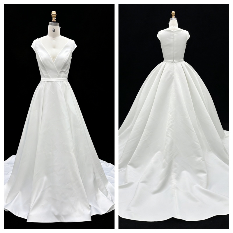 Wholesale White Satin A-Line Zipper-Up Back Bridal Dress with Natural Waistline Embroidery Party Style for Wedding